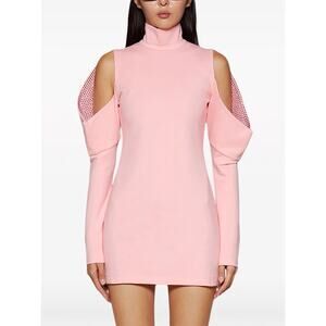 AREA Cutout Crystal Embellished Cold-Shoulder Mini Dress Pink Size Small